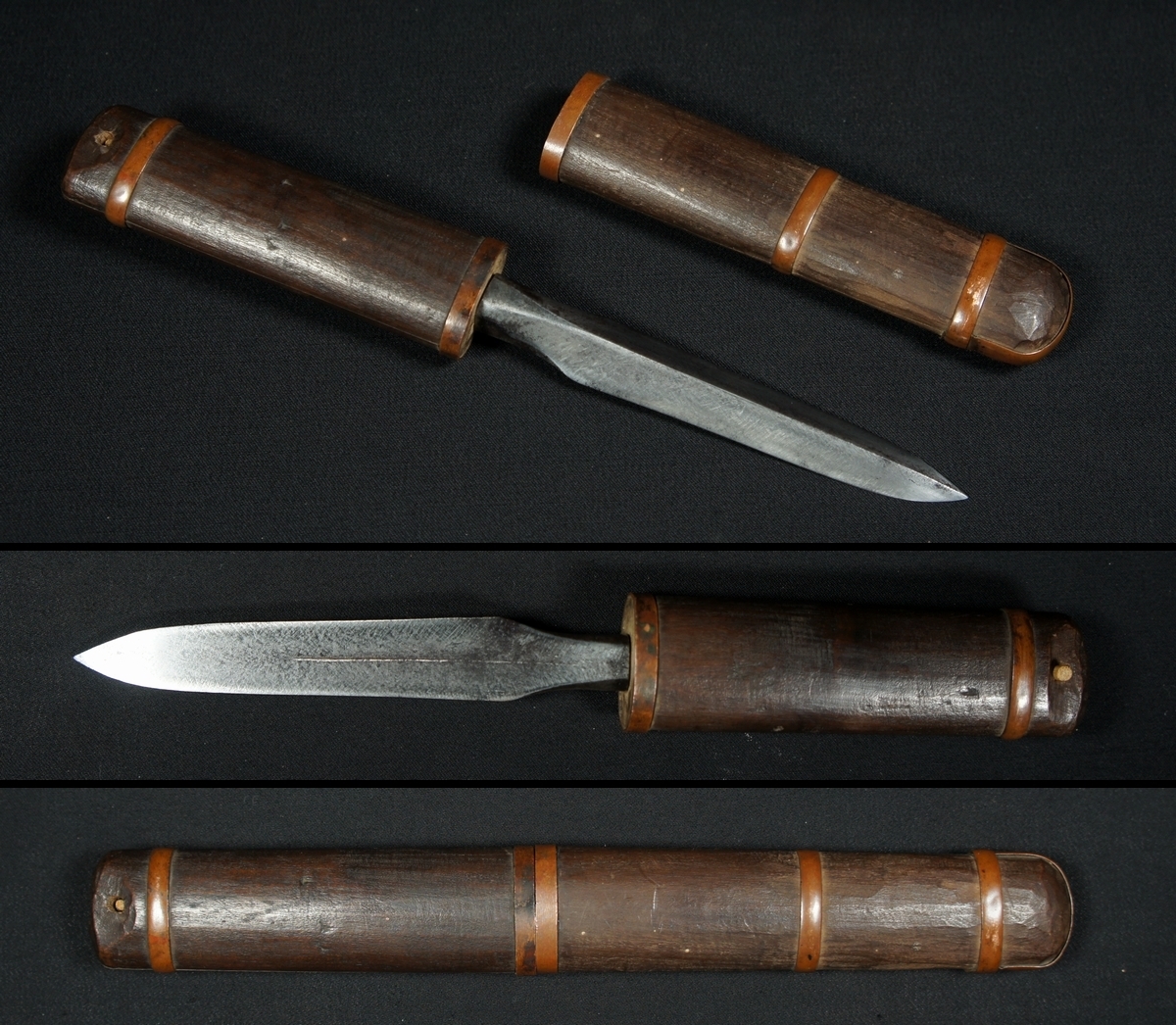珍品 生ぶ出し 平三角槍 手槍 短刀鞘入 時代金具拵 小刀 槍 登録不要の