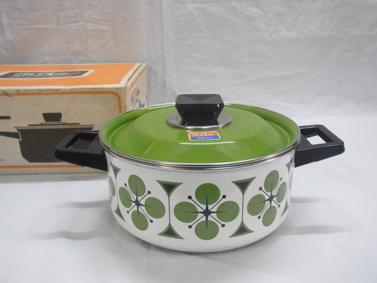 新品】未使用☆20㎝ HOYA HORO クリスター ホーロー 両手鍋☆グリーン