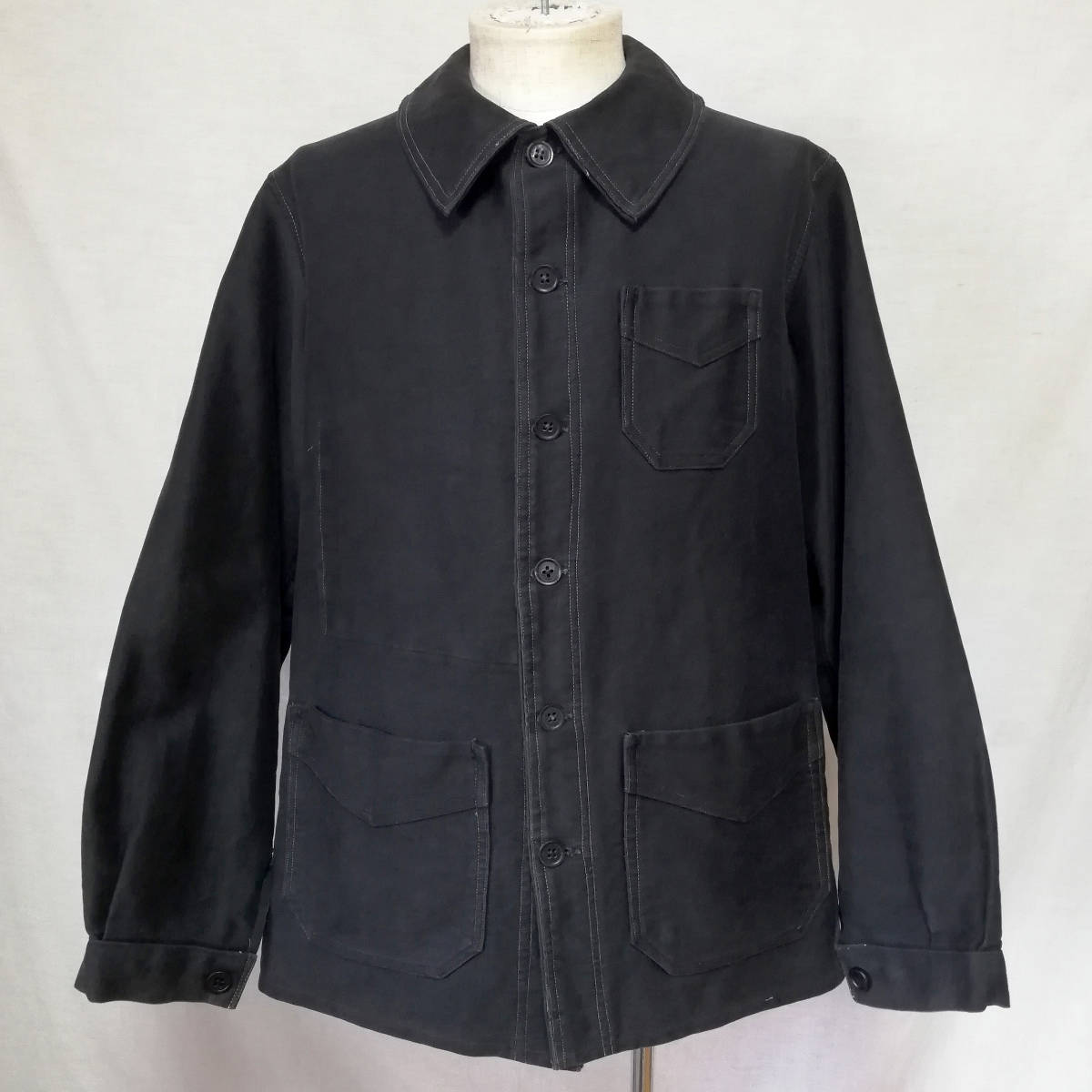 ブラックモールスキンジャケット30s Vポケ　ユーロヴィンテージ ブラックモールスキンジャケット30s Vポケ ユーロヴィンテージ 30-40s