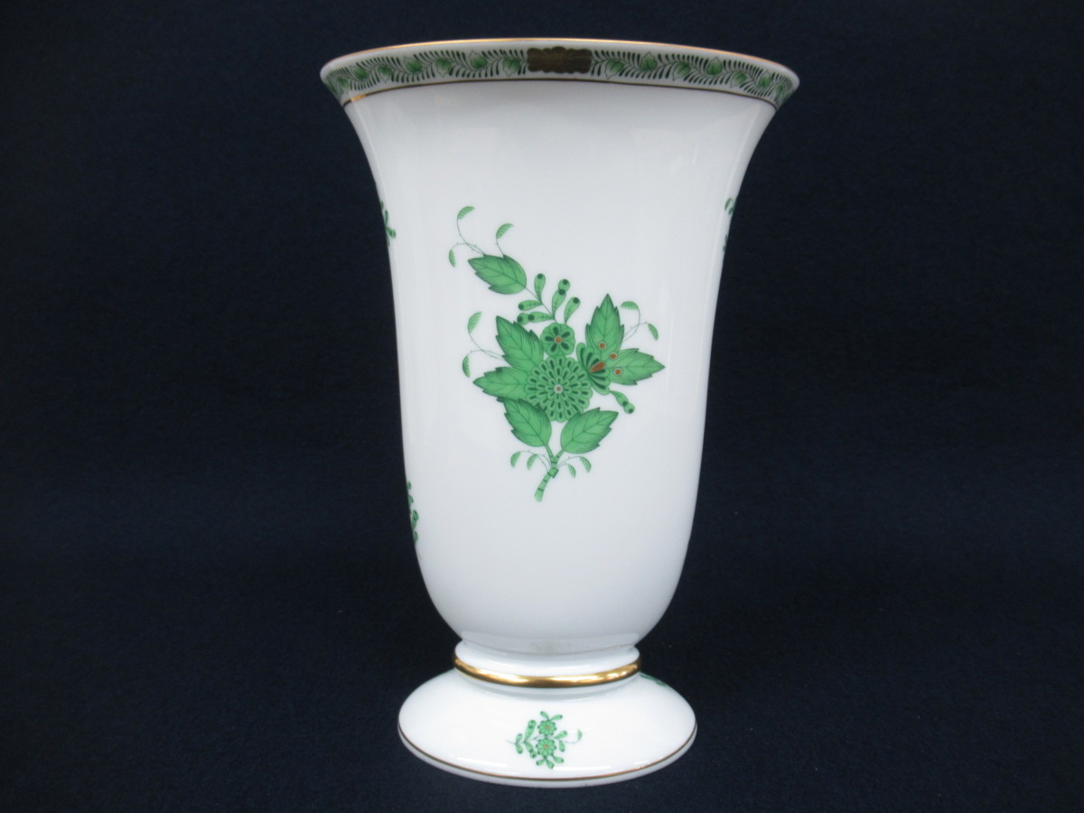 やや傷や汚れあり K77 Herend ヘレンド インドの華 花瓶 フラワーベース グリーン ハンガリー 花器 花入 の落札情報詳細 ヤフオク落札価格情報 オークフリー スマートフォン版