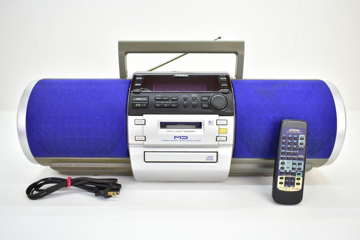 【傷や汚れあり】VICTOR RDMD5 CD/MDラジカセ ケーブル リモコン付き[ビクター][POWERED WOOFER][パワード