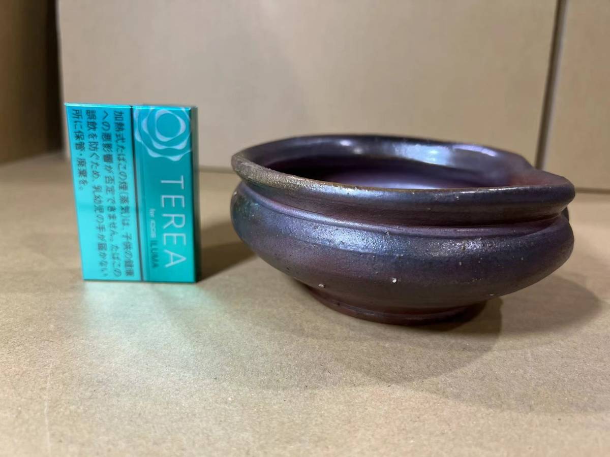 京焼・清水焼　村田敏光(二寧）作　赤「福」茶碗　在銘　共箱　古物 京焼・清水焼 村田敏光(二寧）作 福茶碗 在銘 共箱 古物