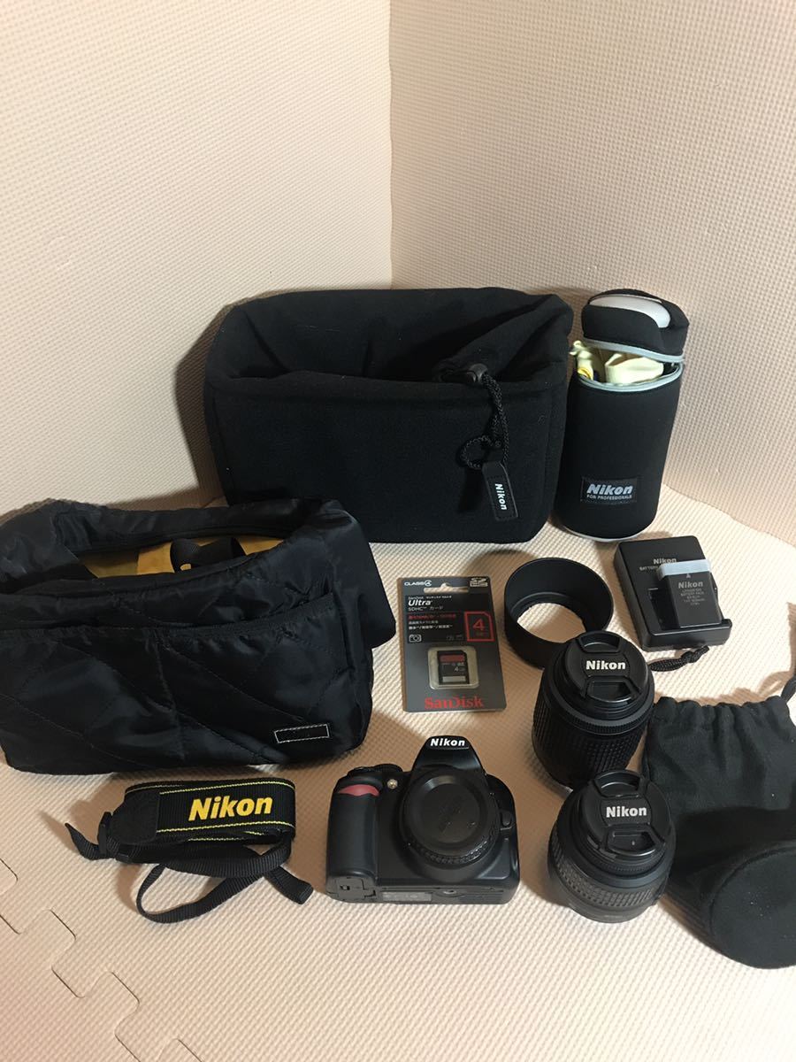 【目立った傷や汚れなし】【美品】Nikon ニコン D3100 ダブルズームキット デジタル一眼レフ レンズキット バッグ、クリーニングキット