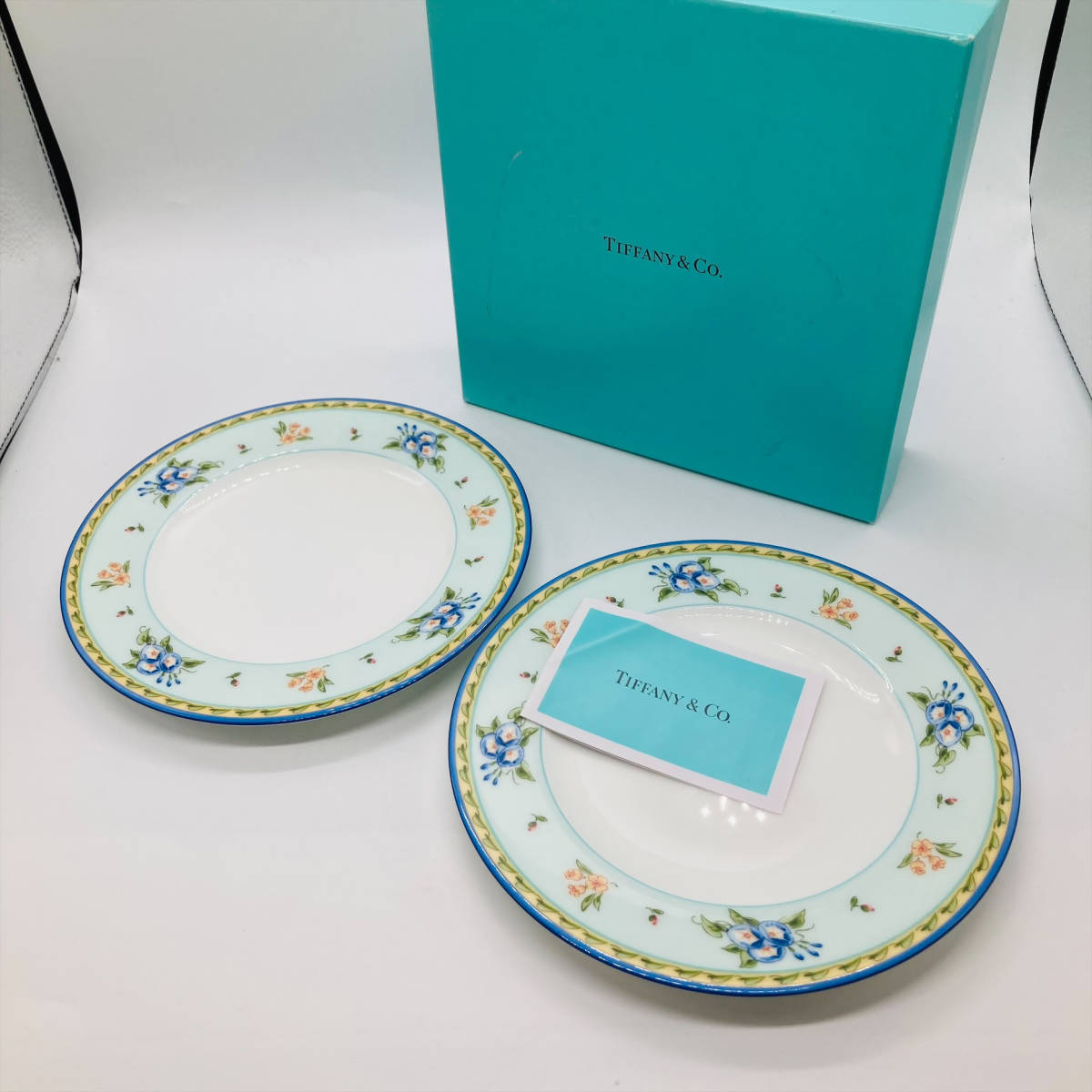 【未使用】Tiffany＆Co. ティファニー MORNING GLORY プレート 皿 2枚セット 2000年 花柄 4751の落札情報詳細