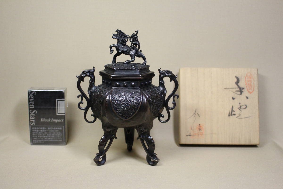 Yasuino　米田秀保作　六角麒麟香炉 米田秀保作六角麒麟香炉