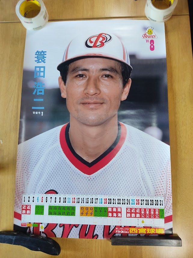 やや傷や汚れあり】簑田浩二 阪急ブレーブス 西宮球場 ポスター 野球