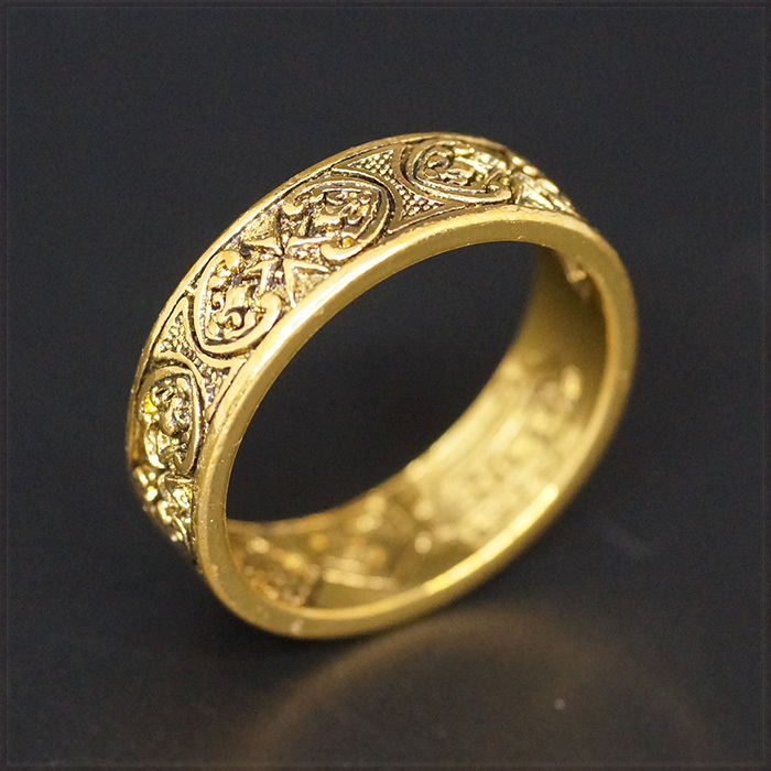 【未使用】[RING] Vitage Gold Plated アンティーク アカンサス 幾何学模様 デザイン ヴィンテージ ゴールド 7mm