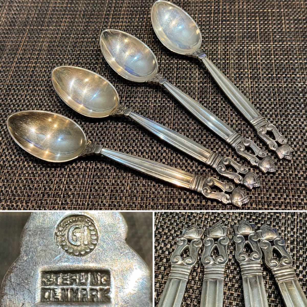 ジョージジェンセン　ブロッサムsterling925ディナースプーン6本　共袋付 ◇ GEORG JENSEN SV925 スプーン6pcs. ビンテージ ◇