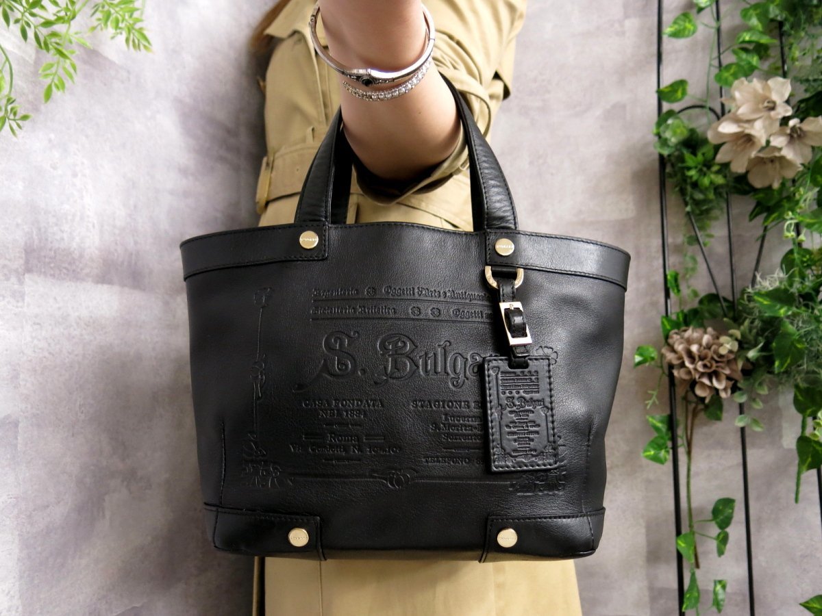 【人気】BVLGARI ブルガリ コレツィオーレ トートバッグ エンボス 革 黒 人気】BVLGARI ブルガリ コレツィオーレ トートバッグ エンボス 革 黒