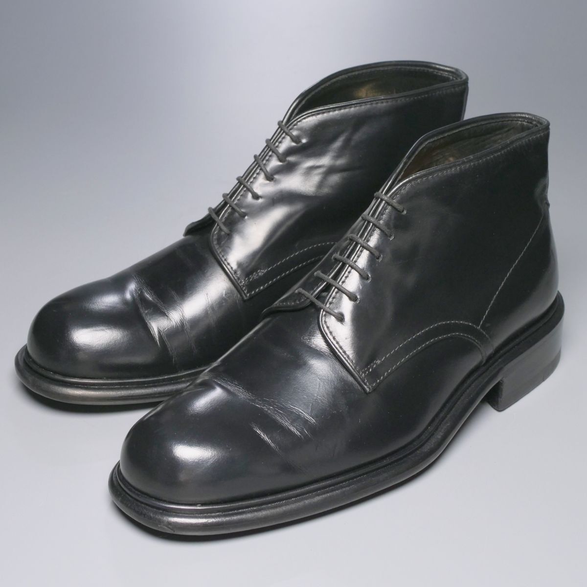 GO3619 イタリア製*プラダ/PRADA*メンズ6.5/革靴/黒/ブラック