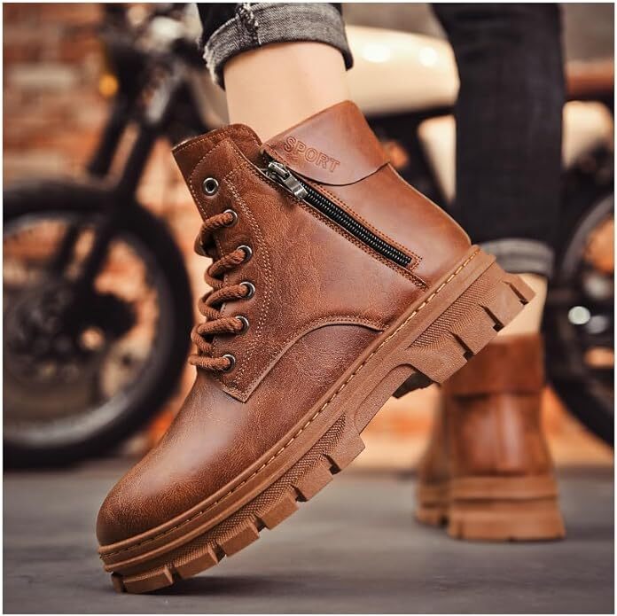 HYOD バイクブーツ 25cm 黒/赤 レザー バイクブーツ バイクシューズ