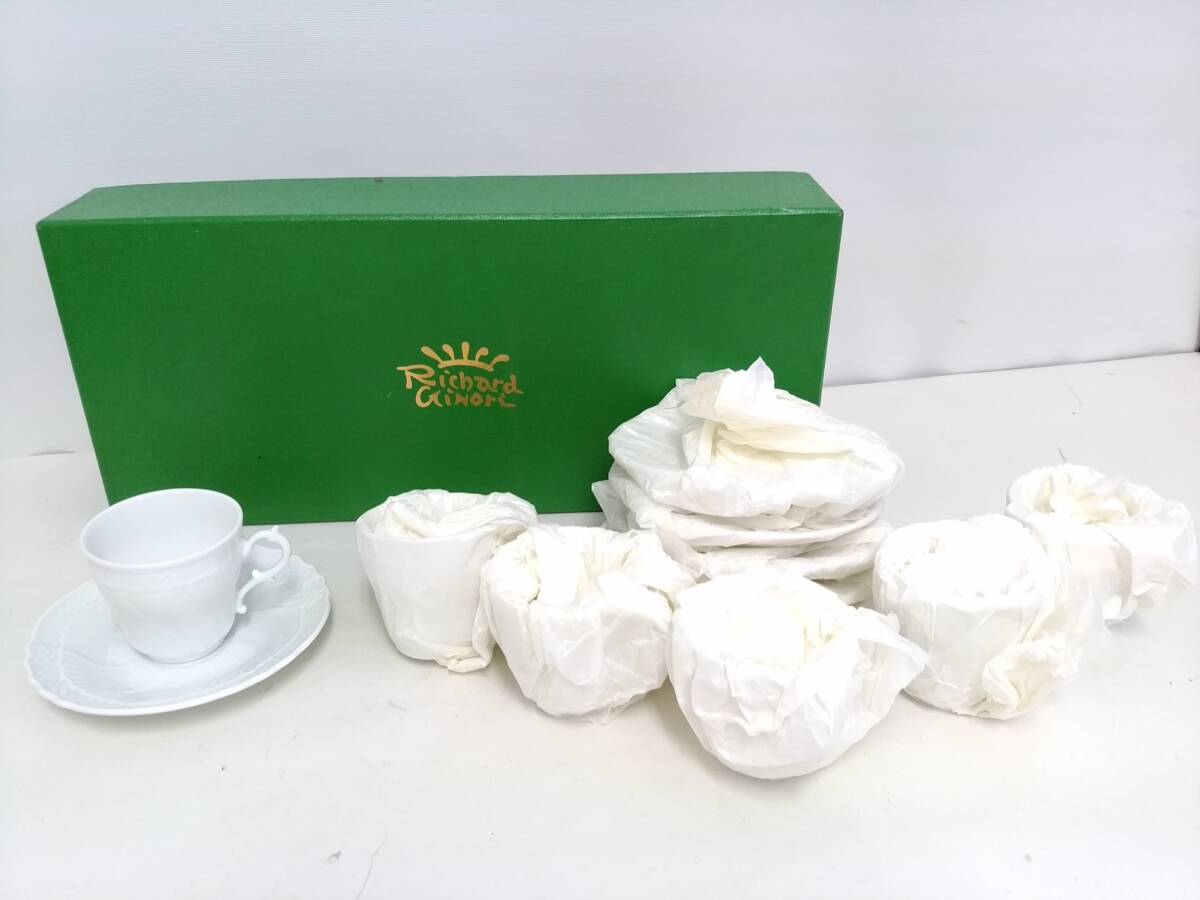 ジノリ、カップ4客付、コーヒーセット、新古未使用、ベッキオホワイト