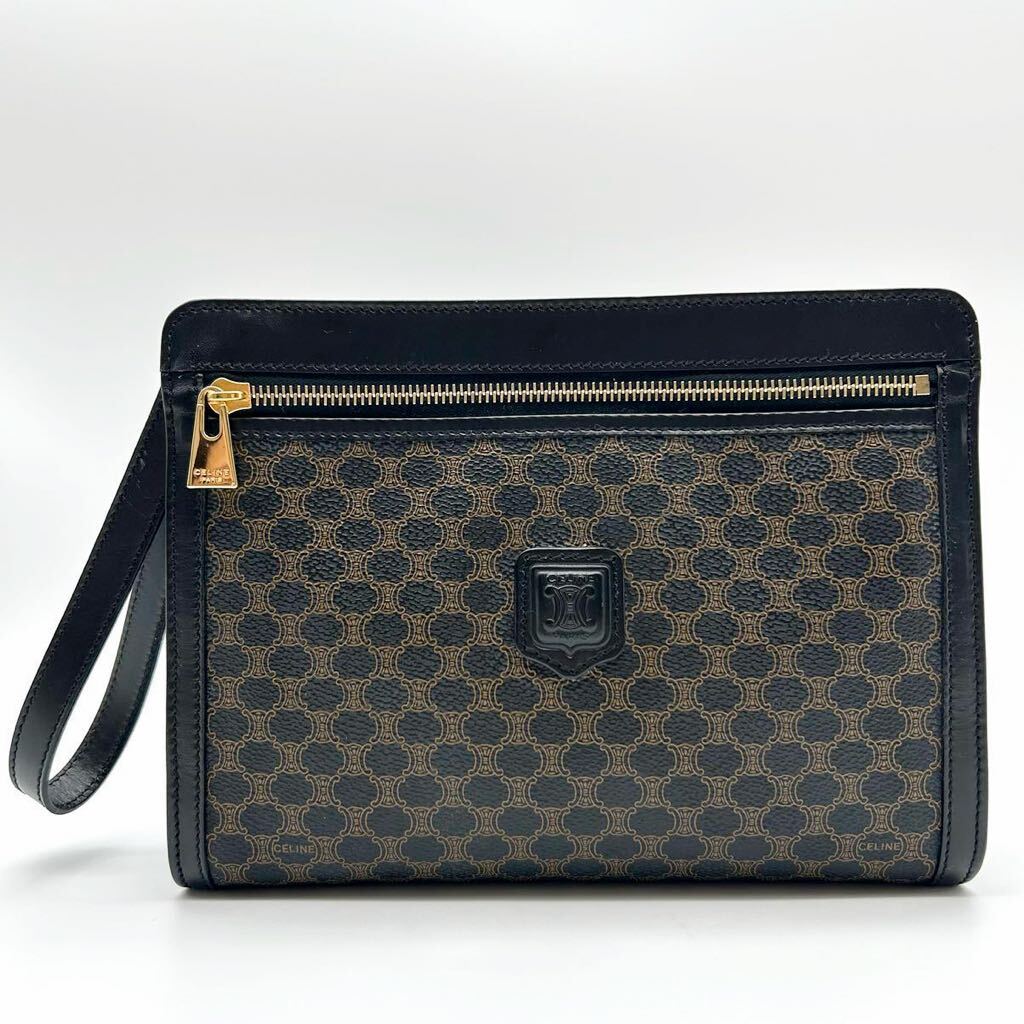 新品 正規品 セリーヌ トリオンフ レザー クラッチ セカンドバッグ 美品 CELINE セリーヌ トリオンフロゴ ハンドル付き レザー