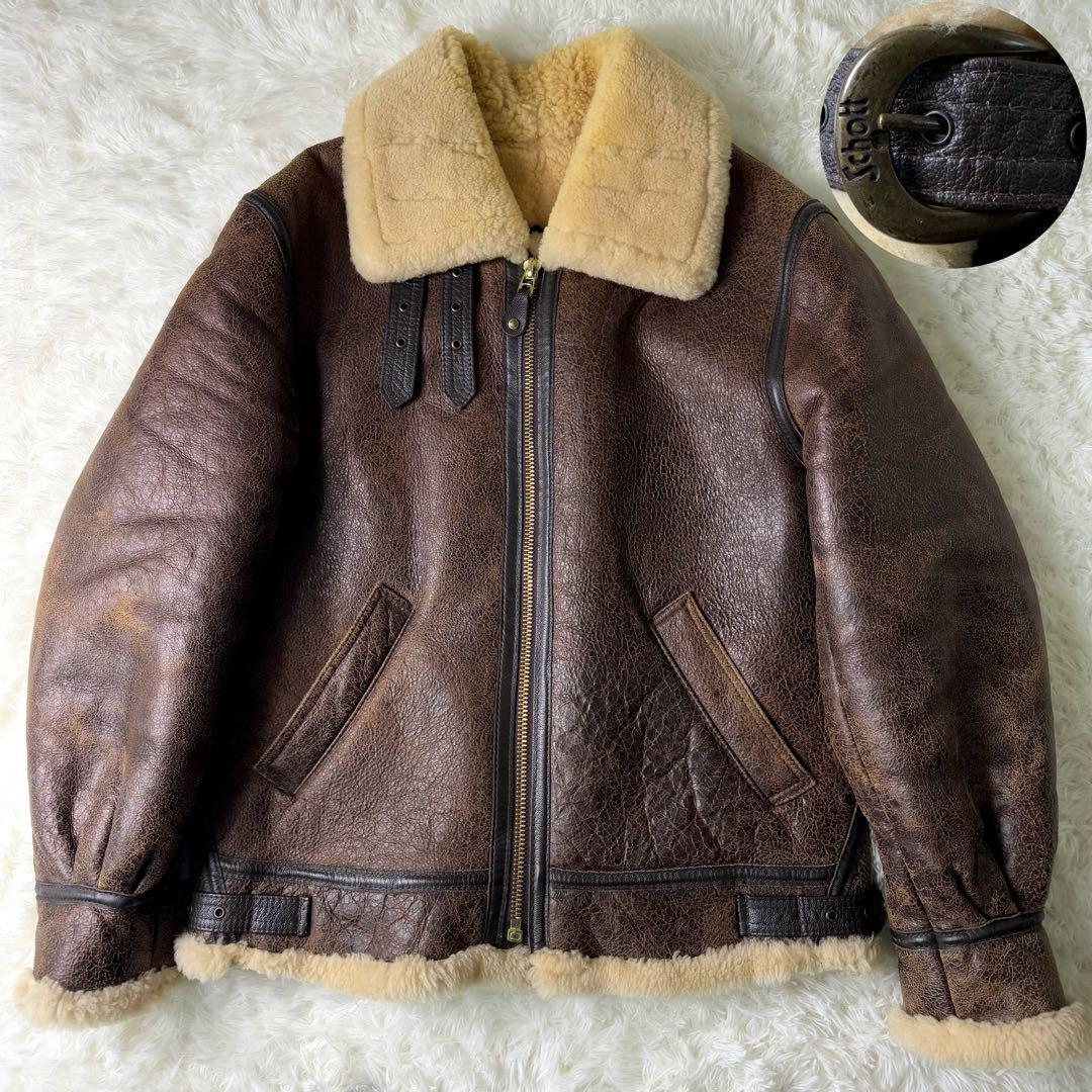米国製 希少42 Schott B-3 フライトジャケット ラムレザー ムートン 訳