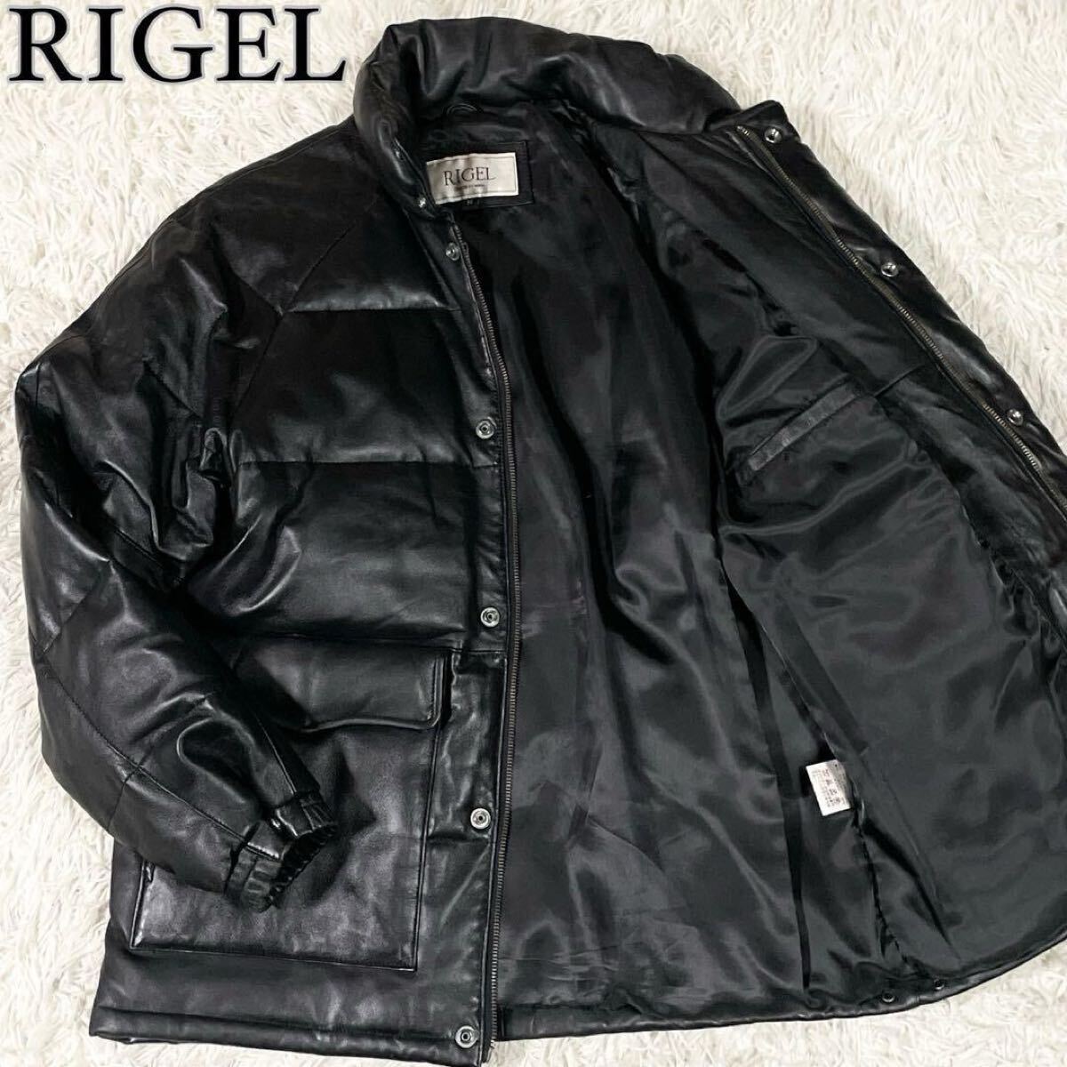 美品 肉厚 羊革 レザーダウンジャケット L RIGEL 黒 ラム
