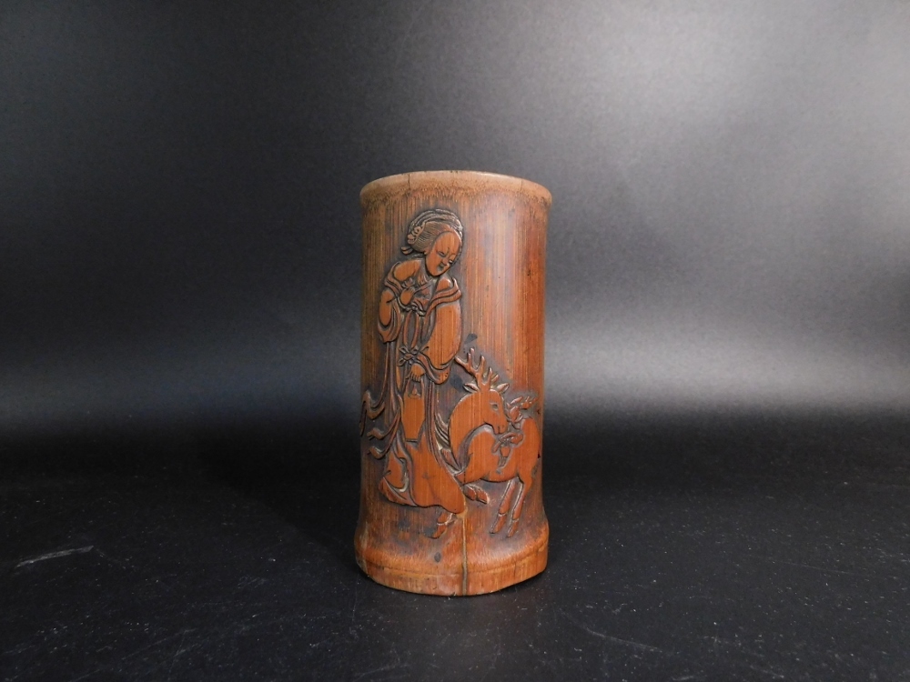 朝鮮古陶磁 李朝 白磁唐草文透筆筒 書道具 李朝 白磁染