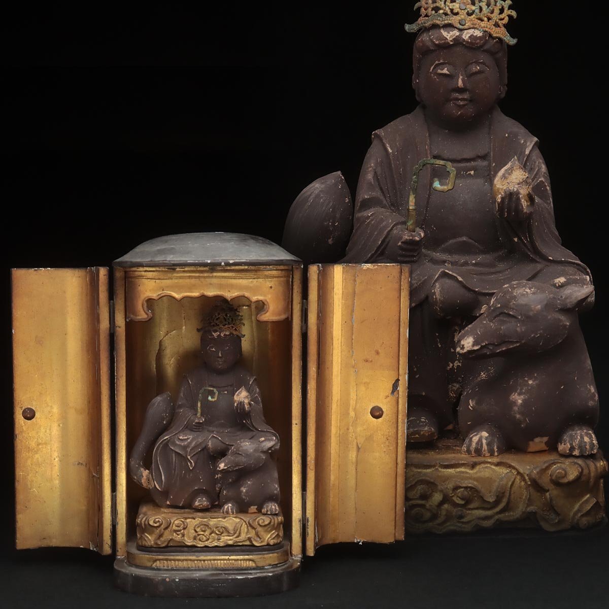 厨子入 荼枳尼天尊像 仏像 時代市場□豊川稲荷閣 厨子入荼枳尼天