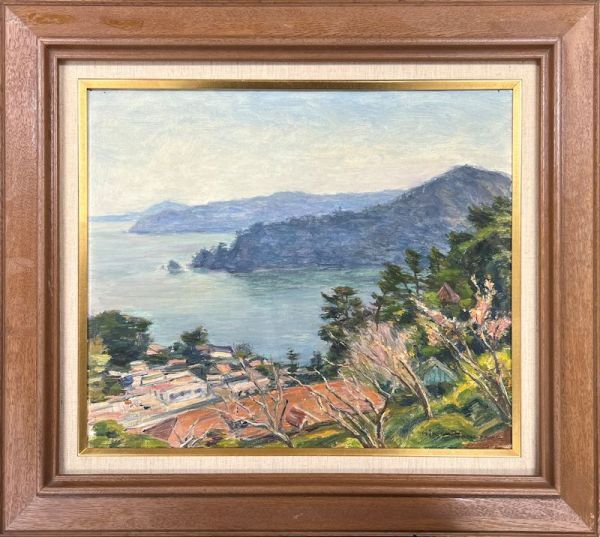 模写】黒田清輝 油彩画 船と夕日(仮) F12号 額装品/肉筆/サイン入り