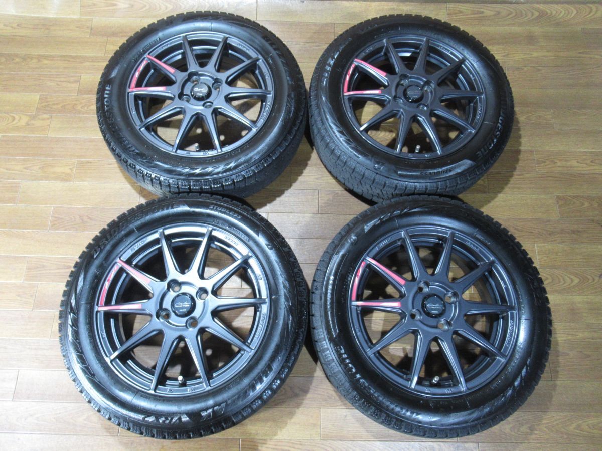 中古】ミツビシ ek ワゴン純正 ホイールスタッドレスタイヤ4本 155