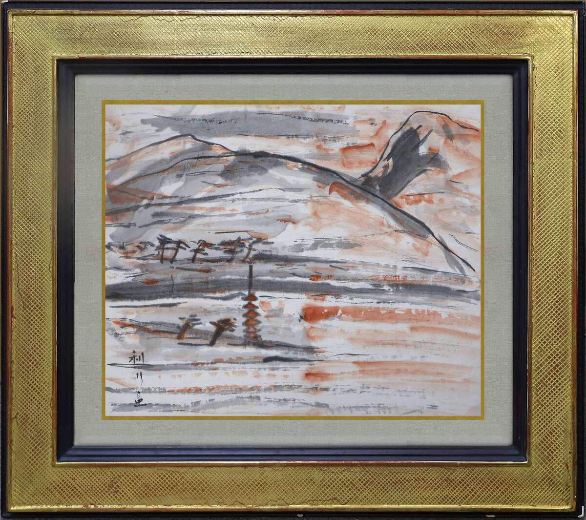 細川 進/肉筆油彩画 画題【兵庫県 播磨路初秋】額装縦60㎝横68㎝』検