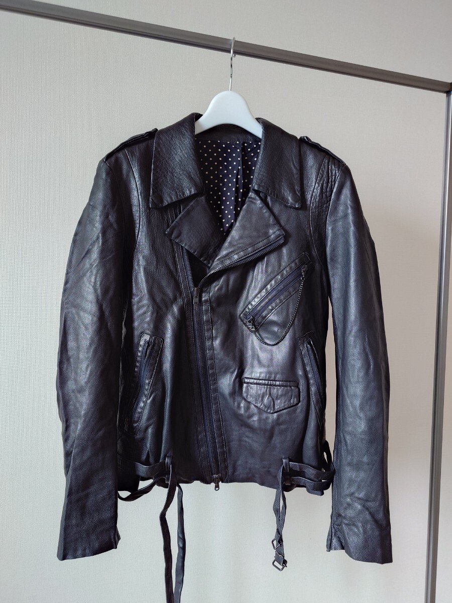 中古】赤西仁着用SHELLACシェラック同色同型レザーライダースJKT黒46の
