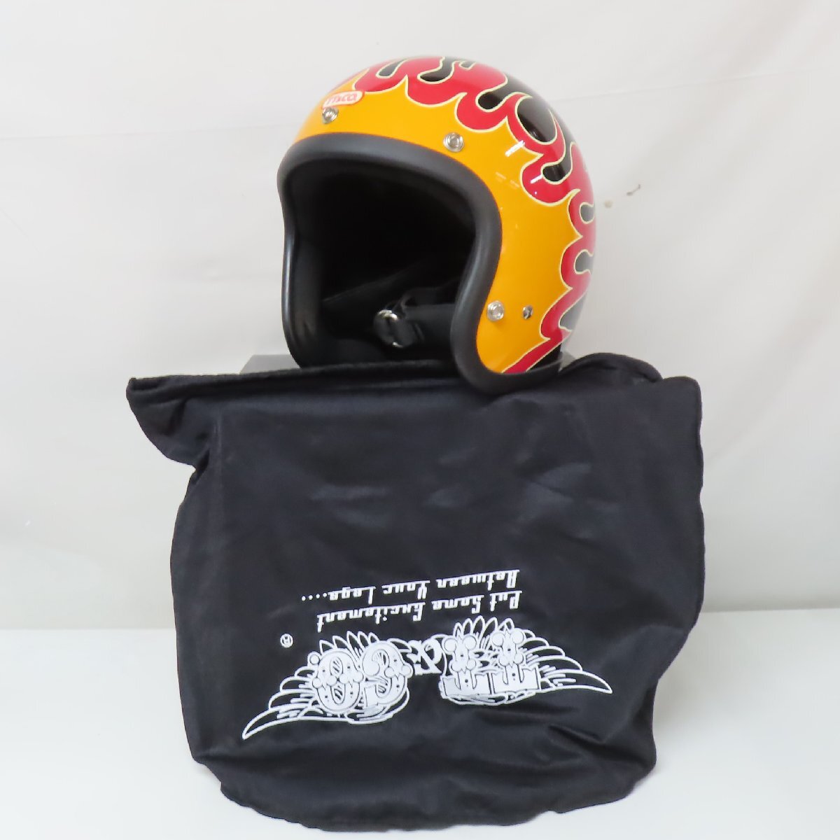 新品】ペイントジェットヘルメット ファイヤーパターン イエロー ラメ