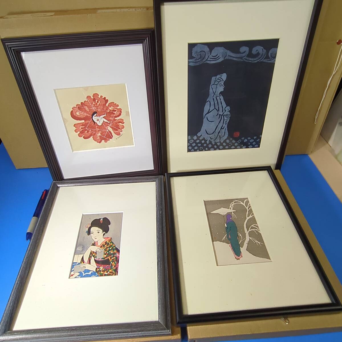 川上澄生 「顔」、大正１５　希少画集より、新品高級額装付 中古】川上澄生 「初夏の風」、限定希少画集より、新品高級額装付の