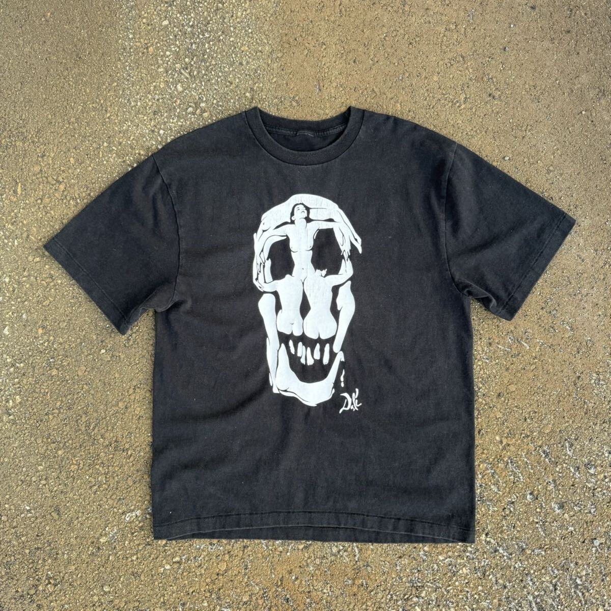 80s Salvador Dali スカル ヌード 騙し絵 Tシャツ M 黒 USA製