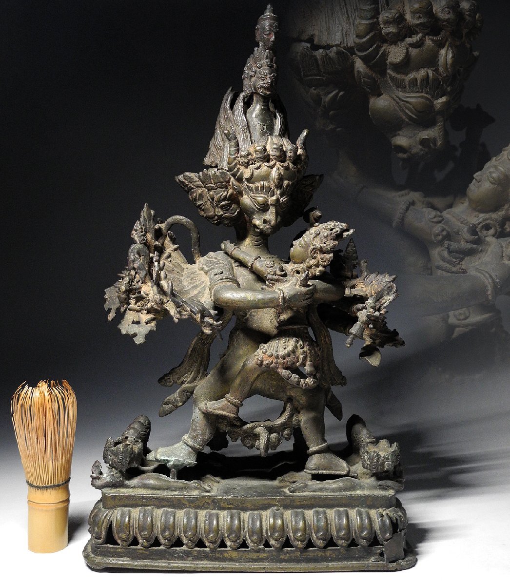 中古】☆鍍金銅多面多臂多脚 ヴァジュラバイラヴァ父母仏立像 大威徳