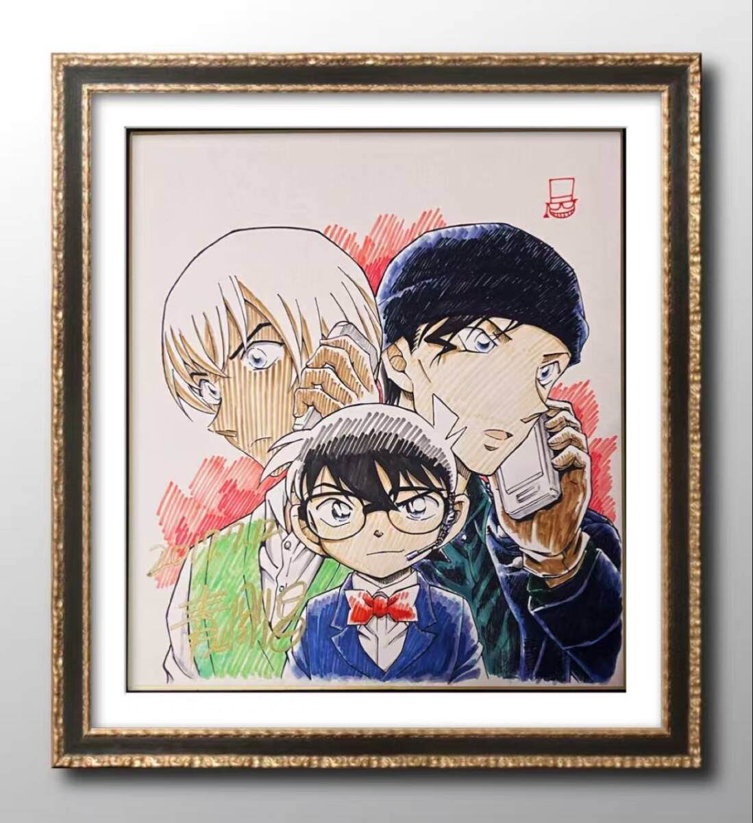 新品】青山剛昌◇名探偵コナン◇灰原哀◇直筆サイン色紙・高級額装・金