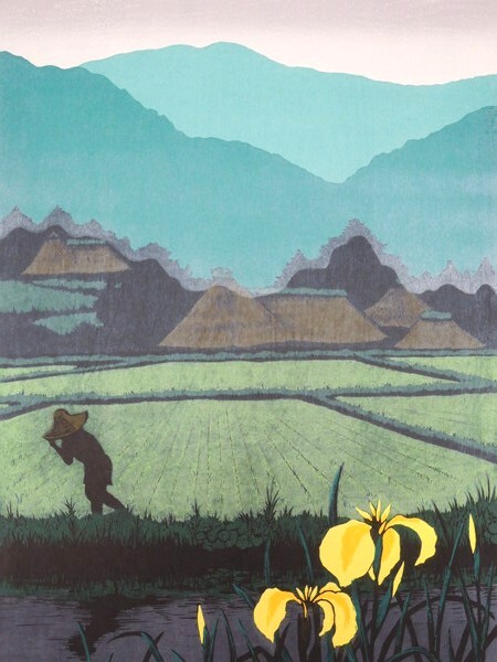 中古】真作保証□木版画□海野光弘□菖蒲□人気版画家□額付絵画dの