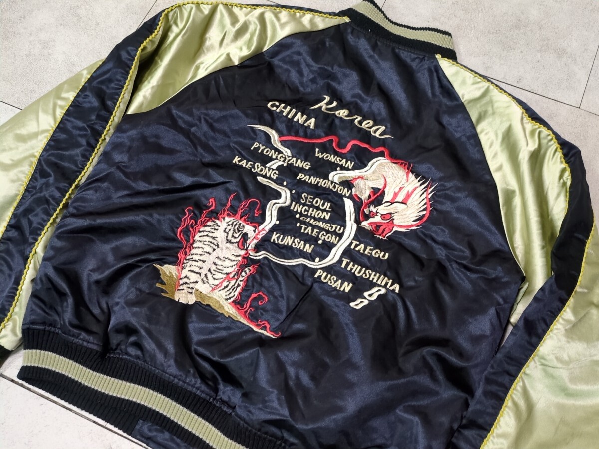 ☆テーラー東洋 スカジャン TT10726 リバーシブル刺繍サテン M 髑髏 龍