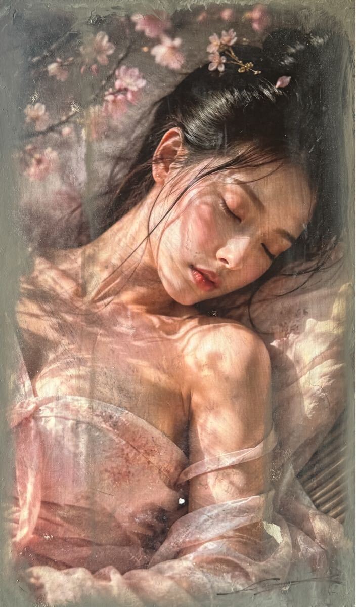 新品】真筆♪茅原佳介☆肉筆「静寂」写実絵画 油彩 ヌード テンペラ