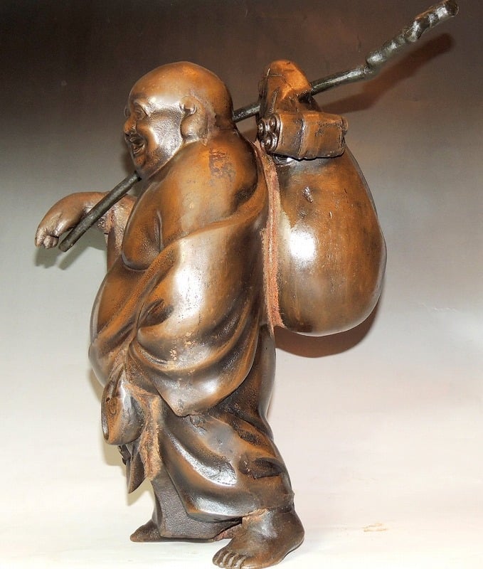 置物●古銅製とても良い笑顔の布袋様 古い銅器 布袋さん 古民具 時代物 骨董品■ 置物○古銅製とても良い笑顔の布袋様 古い銅器 布袋さん オブジェ 古民