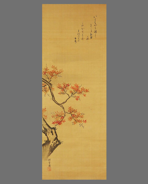 真作】□狩野探雪□紅葉図□鑑定箱□肉筆□掛軸□掛け軸□日本画□の