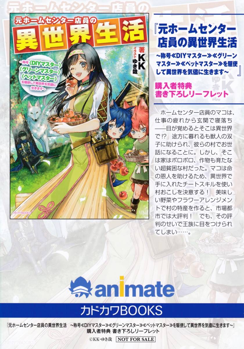 Ss 元ホームセンター店員の異世界生活 ノベル1巻 アニメイト特典 Ssリーフレット カドカワbooks 5 9 本はつきません の落札情報詳細 ヤフオク落札価格情報 オークフリー スマートフォン版
