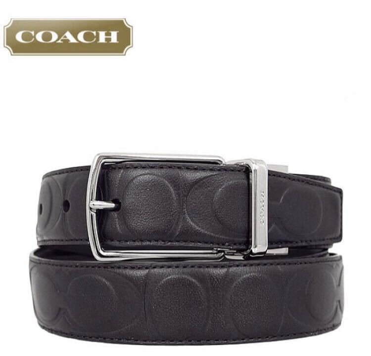 新品 Coach コーチ F64827 リバーシブルベルト 黒 ブラック シグネチャー 長さ調整可能 の落札情報詳細 ヤフオク落札価格情報 オークフリー スマートフォン版