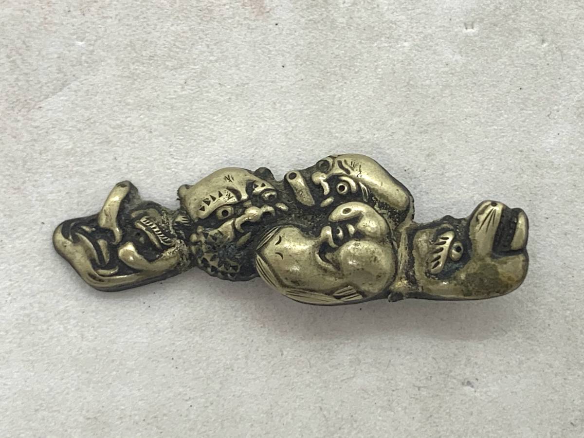 時代物☆刀剣小道具 金銀象眼 目貫赤銅 お面 江戸時代 お多福 烏天狗