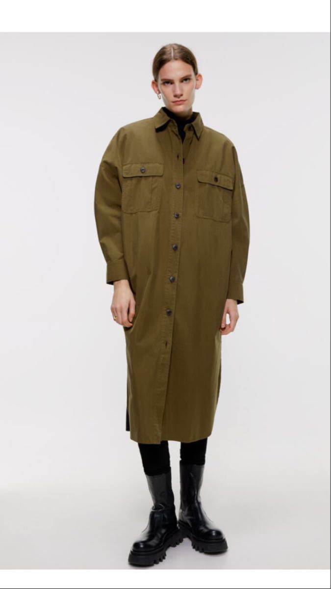 送料込 Zara シャツワンピ カーディガンにもなる カーキ 黒 両ポケット 着丈118 ロング シャツ ワンピース カーデ 2回着用 秋冬 の落札情報詳細 ヤフオク落札価格情報 オークフリー スマートフォン版