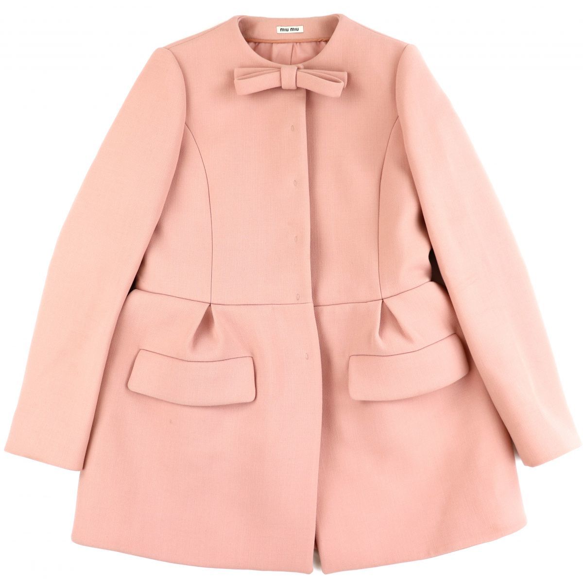 Miu Miu ノーカラーコート ビジューボタン ツイード ウール リボン Tonai De ロングコート Scuffy Org