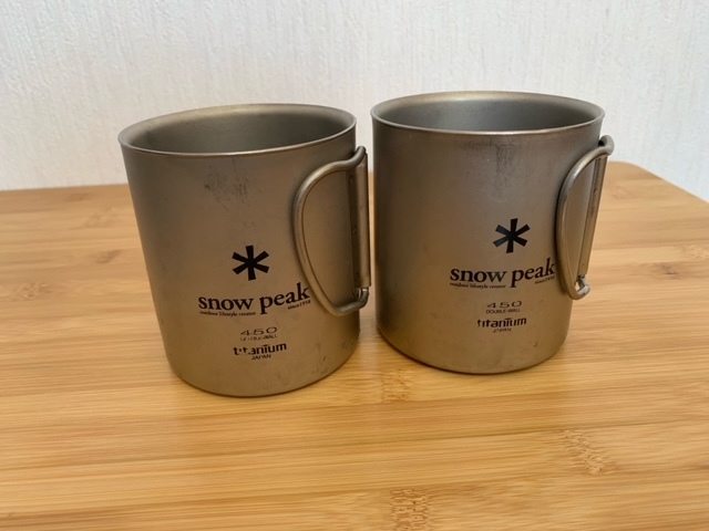 【スノーピーク 中古】チタンダブルマグ 300(リッド付)、220セット 中古品】スノーピーク マグセット スノーピーク 中古】チタンダブル