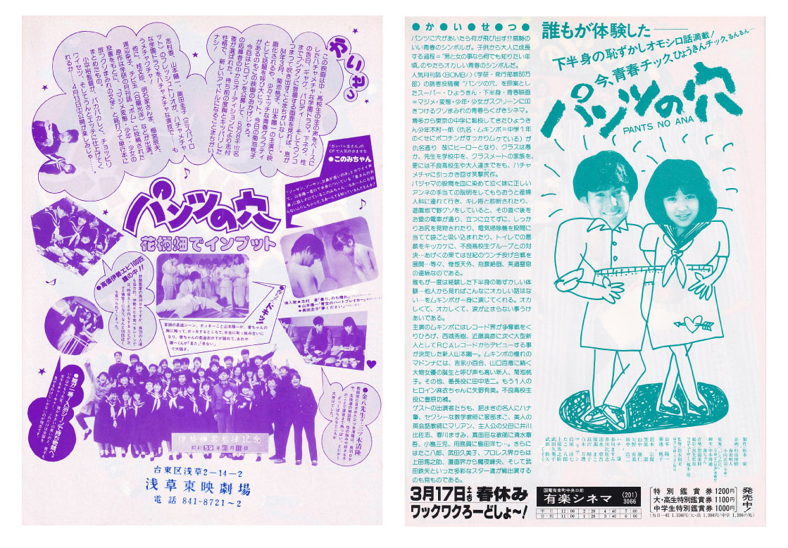 チラシ2作品セット/菊池桃子・志村 香「パンツの穴」鈴木則文監督