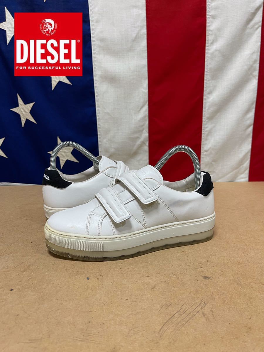 Diesel ディーゼル レザースニーカー ベルトタイプ マジックテープ シューズ ロゴ 37 アウトソール25cm の落札情報詳細 ヤフオク落札価格情報 オークフリー スマートフォン版