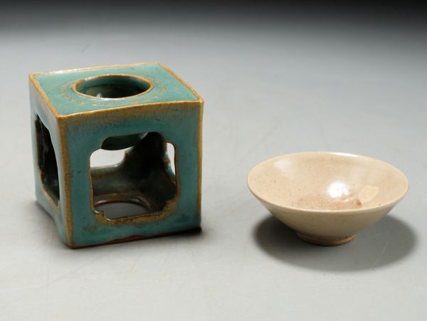 K783. 古美術 射和萬古焼 盃台 盃 箱付属 / 時代時代古陶磁古美術陶器