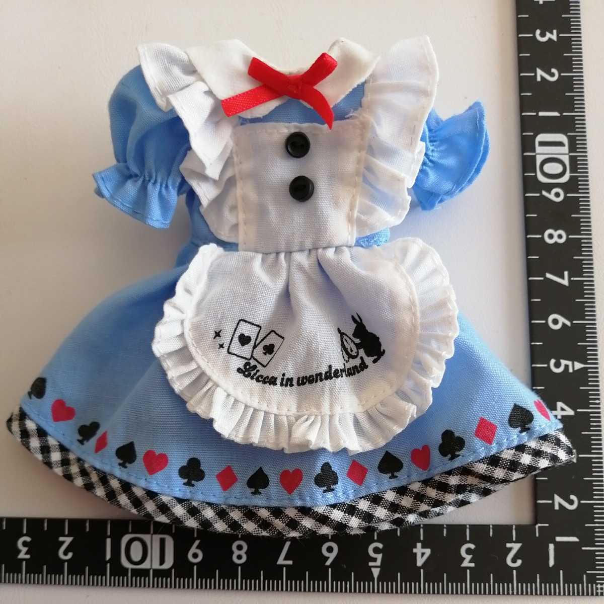人形用 アリス風 ワンピース トランプ リボン 水色 エプロン ドレス 1 6ドール リカちゃん ピュアニーモ ブライス の落札情報詳細 ヤフオク落札価格情報 オークフリー
