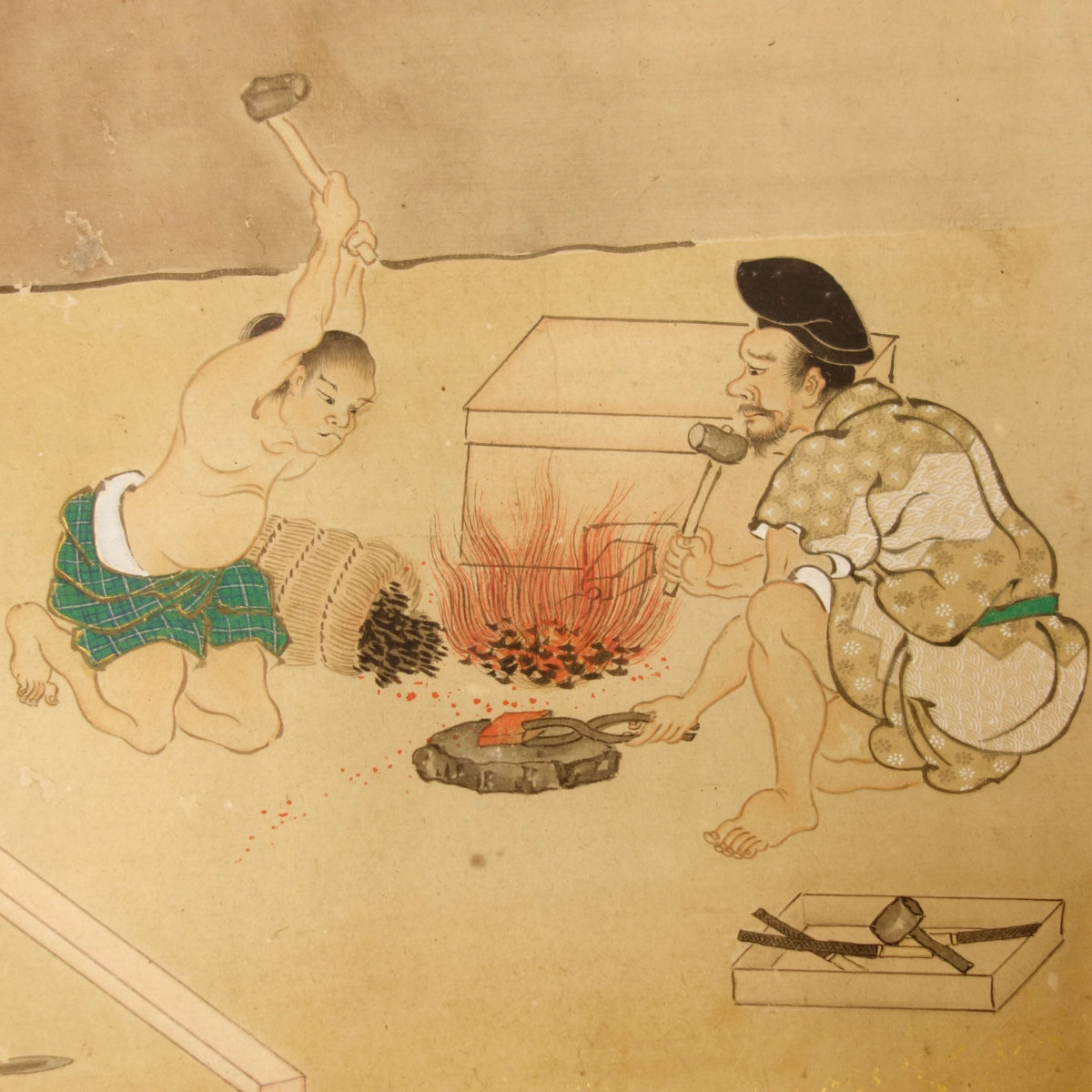 やや傷や汚れあり】喜聞◇『職人絵尽 番匠(大工) 鍛冶師(鍛冶屋)』 1枚