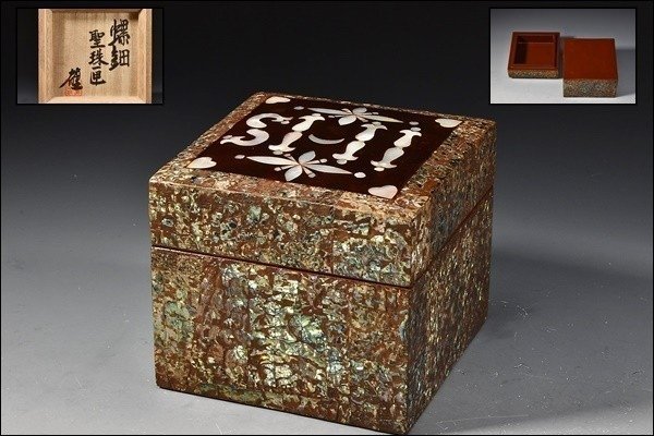 小島雄四郎作　南蛮螺鈿六角盆 共箱付き 小島雄四郎作南蛮螺鈿六角盆 共箱付き