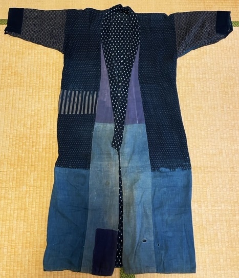 ⭐️古布・藍無地×藍絣リメイクセットアップ （帯 時代物 リメイク素材 