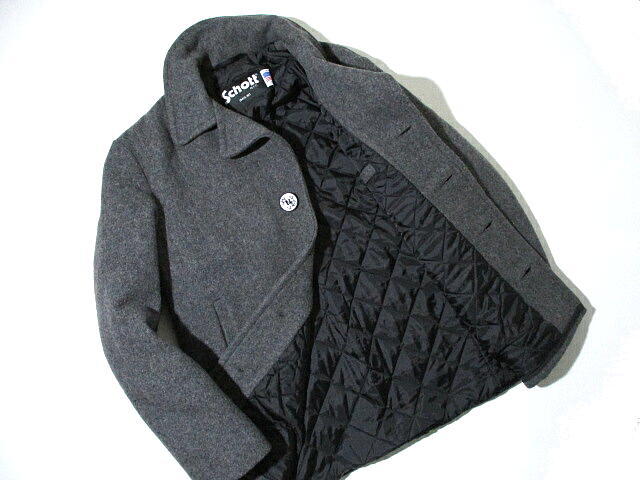 美品☆schott　ショット　ウールメルトン　銀ボタン　ピーコート　グレー　36 美品☆schottショットウールメルトン銀ボタンピーコートグレー36
