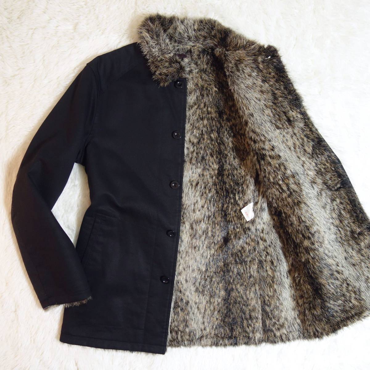 【目立った傷や汚れなし】REATS TAILOR ZAZOUS リーツテイラーザズー 裏地ファイクファー コート ジャケット 日本製 ブラック
